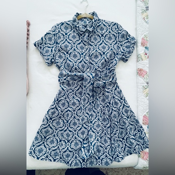 Sigrid Olsen 100% Linen Navy and White Belted Shirt Dress Sz M - Picture 2 of 8